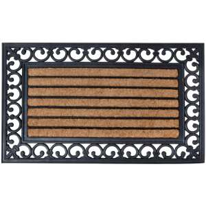 Esschert Design 75 x 45 cm fekete és barna gumi lábtörlő kókuszrost betéttel és díszítő szegéllyel - Esschert