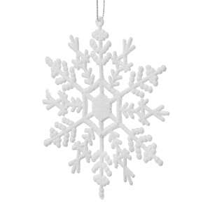 Weißer Glitzer-Schneeflocken-Weihnachtsbaumschmuck, 12 cm, Springos - Christbaumschmuck