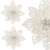 Multiple Springos white glitter poinsettia decorations close-up