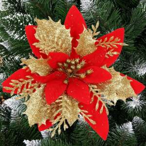 Springos Roter und goldener Glitzer Weihnachtsstern Baumschmuck - Christbaumschmuck