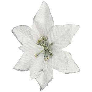 Fehér csillogó karácsonyi virág, 13x13 cm, Springos karácsonyi dekoráció - Springos