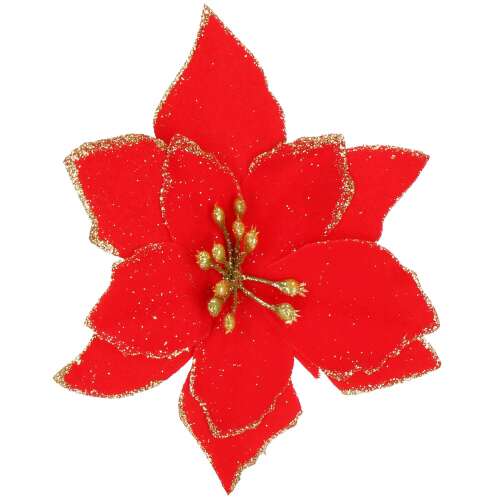 Červená trblietavá vianočná kvetinová dekorácia, 13 cm, Springos