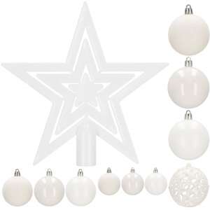 Springos Christbaumschmuck-Set, 101 Stück, weiß, 6/4/3 cm, inklusive Stern-Spitze - Christbaumschmuck