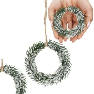 Springos Karácsonyi dekoráció 10 cm - Mini havas koszorú dísz - Springos