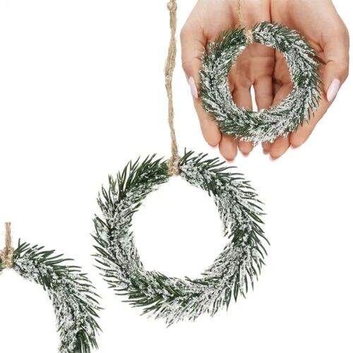 Springos Karácsonyi dekoráció 10 cm - Mini havas koszorú dísz