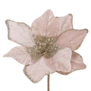 Pink velvet poinsettia with gold glitter, Springos Christmas decoration - Springos