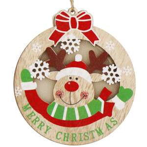 Springos karácsonyi dísz, rénszarvas mintával, világító, 9,5 cm átmérő - Springos