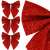 Set of 3 red glitter Christmas bows with gold wire, Springos