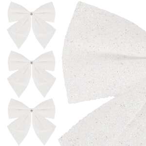 Springos karácsonyi masnik, 3 db, fehér csillogással, 11 cm - Springos