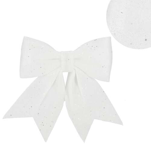 Springos white glitter Christmas bow, 26 x 29 cm