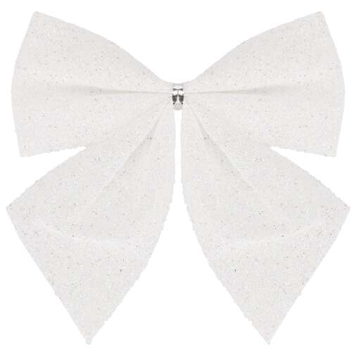 Fundă de Crăciun Springos, albă cu sclipici, 8 cm x 7 cm, pachet de 6