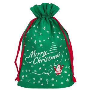 Springos zöld húzózsinóros karácsonyi ajándéktáska Mikulás és Merry Christmas mintával - Springos