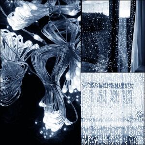 Springos 300 LED curtain lights collage with usage examples - String Light