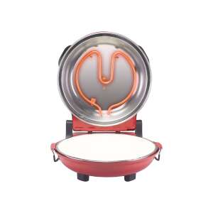 Beper P101CUD300 pizzasütő, piros, nyitott, fűtőszál és pizzakő látható - Pizzasütő