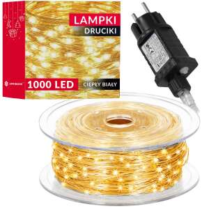 Springos 1000 LED fényfüzér tekercsen, meleg fehér, hálózati adapterrel - Springos