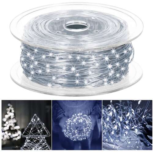 Springos 1000 LED studené biele svetlá na špulke s príkladmi použitia