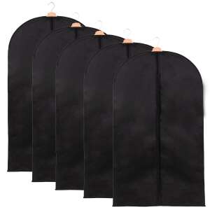 5-Piece Garment Bag Set with Hanger, Waterproof, Black, 60x90 cm