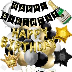 Set 53 baloane si decoratiuni, Happy Birthday, argintiu, negru, auriu 83638590 Decoratii si echipamente pentru petreceri
