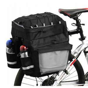 Geanta portbagaj bicicleta dubla, 8 buzunare laterale, 39x34x43cm, negru cu elemente reflectorizante gri, protectie impermeabila 83638765 - Portbagaje bicicleta