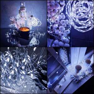 Springos 20 LED copper wire fairy lights, collage showing lights in use for decoration - Springos String Light