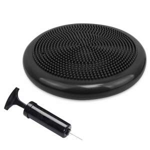 Black balance cushion for fitness and rehabilitation exercises, 34 cm diameter, with pump - Body shaping