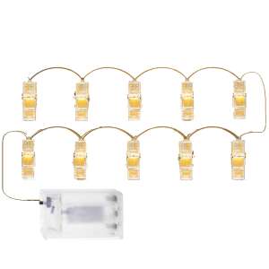 Springos 10 LED-es fényfüzér fotó csipeszekkel, meleg fehér, elemmel működő - Springos Fényfüzér