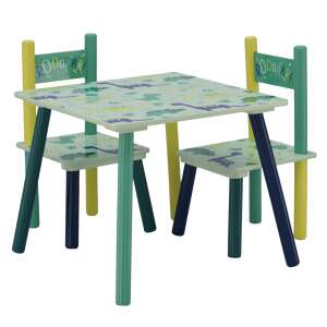 Set mobilier copii Dino masa si 2 scaune, albastru verde, 50x50x42 cm 83650139 Mobilier si echipamente pentru copii