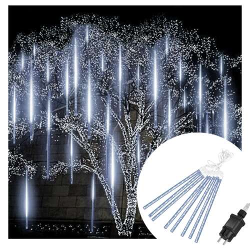 Springos LED Eiszapfen Lichterkette am Baum, Nachtszene