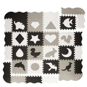 Penový koberec pre deti, zvieracie puzzle, 52 dielikov, tepelná izolácia, 150x150 cm, sivočierna