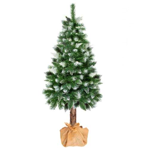 Springos 160 cm artificial Christmas tree with diamond trunk, snow-frosted tips, and burlap base