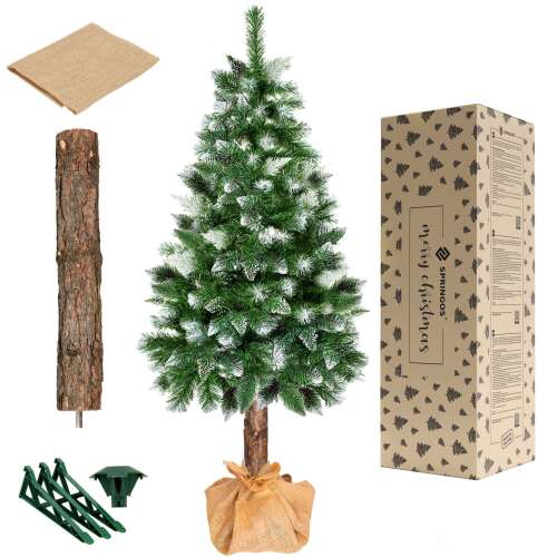 Vianočný stromček Springos 180 cm Diamant s prírodným kmeňom, stojanom, jutovým vrecom a balením