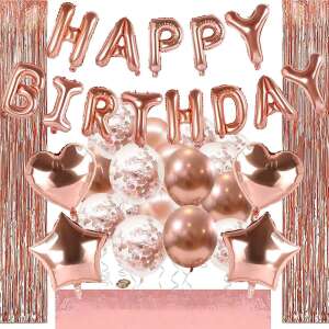 Set 48 baloane si decoratiuni, Happy Birthday, incluse fata de masa si perdea roz 83669916 Decoratii si echipamente pentru petreceri