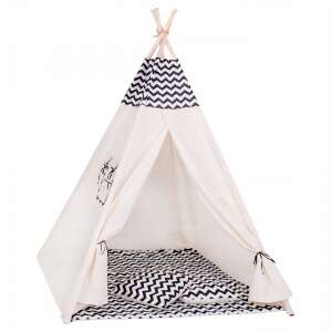 Sersimo indiai stílusú Teepee Tent gyermek sátor ablakkal, vastag szőnyeggel és 2 párnával, fekete-fehér cikk-cakk 83671367 Indián sátor