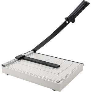 DELI Easy A4 papírvágó, 12 lap kapacitás, guillotine stílus, fekete fogantyú, fehér alap - Vágógép