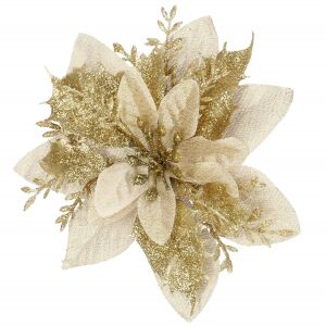 Einzelner Karácsonyi Mikulásvirág Dísz creme und goldener Glitzer Weihnachtsstern Ornament - Christbaumschmuck