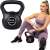 Kettlebell Springos 6 kg, czarny, widok z przodu, kobieta trzymająca go
