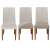 Three Springos light gray universal chair covers, two on chairs with different fabric