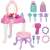 Springos Lovely Dresser toy vanity set with a pink table, white legs, a pink stool with purple legs, and a mirror with lights