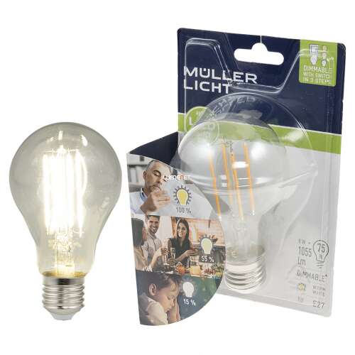 Müller Licht Switch DIM filament LED 8W 1055lm E27 alb cald, comutator reglabil 43537134