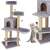 Springos multi-level cat scratching post in gray with cats playing on it