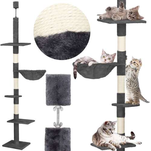 Springos dark grey cat tree with scratching post, multi-level cat activity center with cats