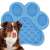 Dog enjoying Springos dog lick mat, blue paw shaped silicone mat with suction cups