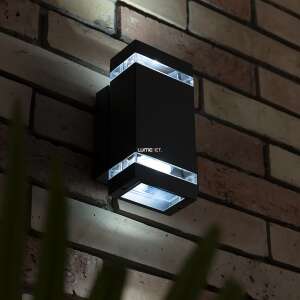 Lutec Focus zewnętrzna lampa ścienna LED, zimna biel, szara, oświetlona ściana z cegły - Lutec Zewnętrzna lampa ścienna