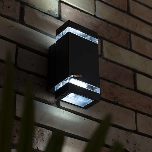Lutec Focus zewnętrzna lampa ścienna LED, zimna biel, szara, oświetlona ściana z cegły