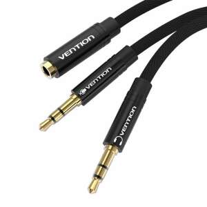 Rozdeľovací audio kábel Vention BBLBAB 3,5 mm, čierny, 0,6 m, 1 zásuvka na 2 konektory - Káble