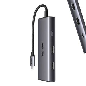 Adapter UGREEN CM498 6w1 USB-C z 2x USB-A 3.0, USB-C 3.0 i 2x portami HDMI - Ugreen Koncentrator USB