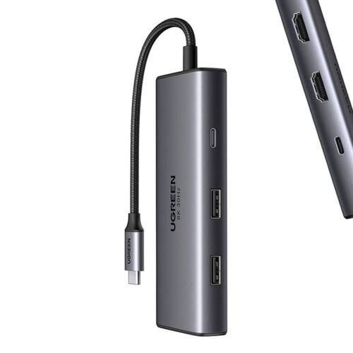 Adapter 6 w 1 UGREEN CM498 USB-C 2x USB-A 3.0, USB-C 3.0, 2xHDMI, PD (15852)