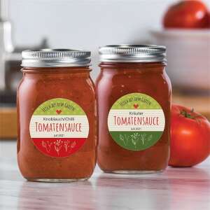 Avery kerek címkék házi készítésű paradicsomszósz üvegeken - Avery