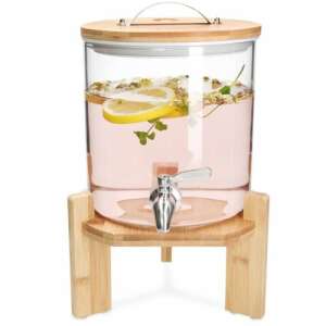 Navaris 5L glass beverage dispenser with bamboo stand and tap - Bar tool