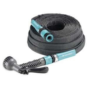 Navaris expandable garden hose with spray nozzle, 22.5 meters long, grey and blue - Irrigation